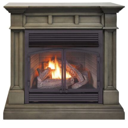 Lemyde Dual Fuel Ventless Gas Fireplace With Mantel – 32,000 BTU, T-Stat Control, Slate Gray Finish – Model# DFS-400T-2GR