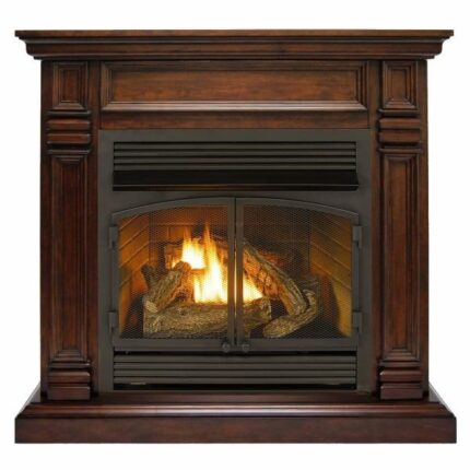 Lemyde Dual Fuel Ventless Gas Fireplace With Mantel – 32,000 BTU, T-Stat Control, Walnut Finish – Model# DFS-400T-2W