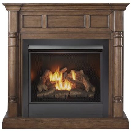 Lemyde Full Size Dual Fuel Ventless Gas Fireplace With Mantel – 32,000 BTU, Remote Control, Walnut Finish – Model# FDI32R-M-WN